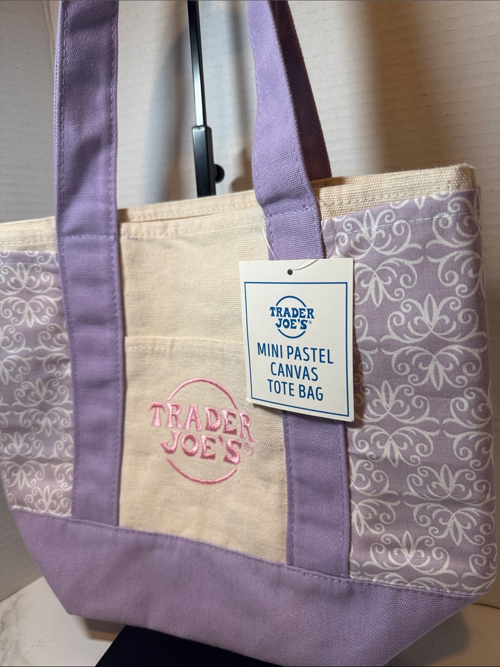 New Trader Joe’s Mini Canvas Tote Bag in Lavender with customize side pockets